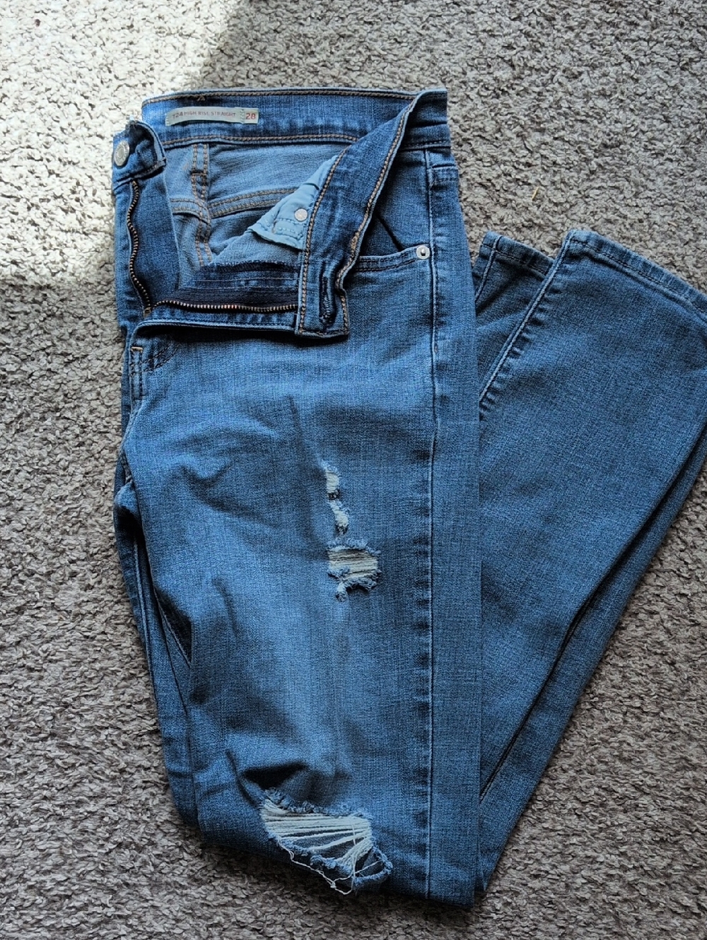 Levi's 724 High Rise Straight Jeans with Distressed Knees